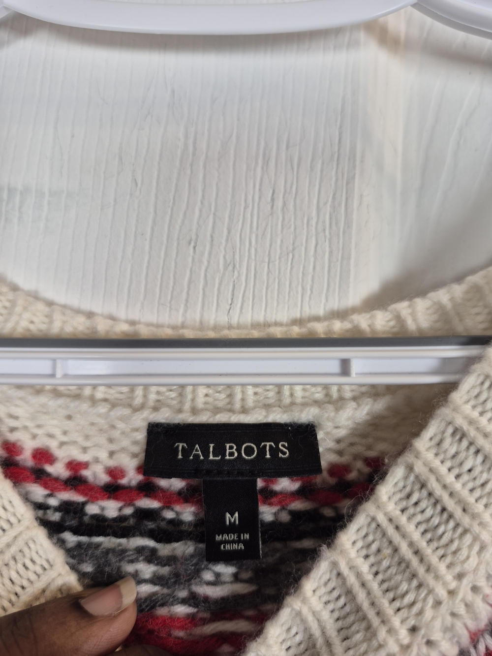 Talbots Cream Red Fair Isle Wool Blend Sweater Medium Cozy Cabincore Nordic Knit - Picture 5 of 6